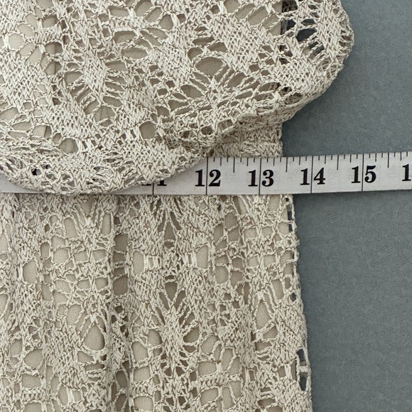London Times Women Dress 6 Beige Crochet Lace Sheer Lined Maxi Boho Beach Hippie - Picture 11 of 13
